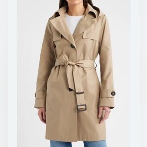 Sam Edelman single breasted trench coat with removable hood. NWT size L